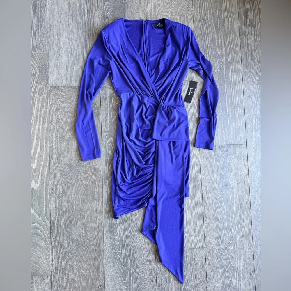 Lulus Marlay Ruched Bodycon Long Sleeve Shoulder Pad Dress in Royal Blue